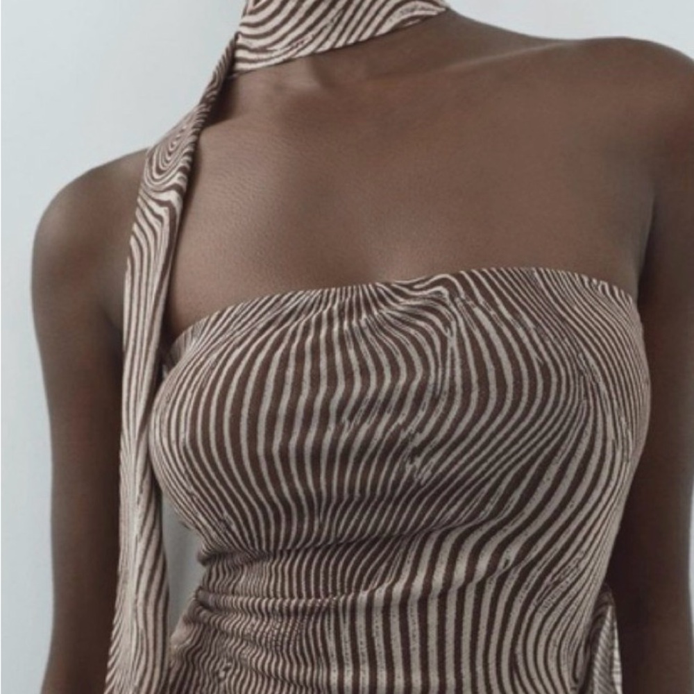 Zara Strapless Brown and Cream Dress